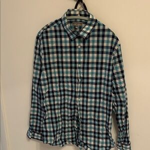 Express Men's Teal and Navy Plaid Shirt